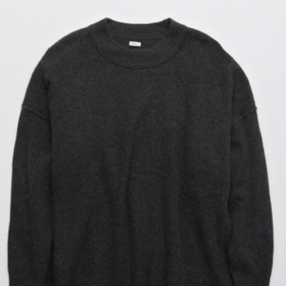 Waffle Oversized Crew Sweater Charcoal Grey (XS)